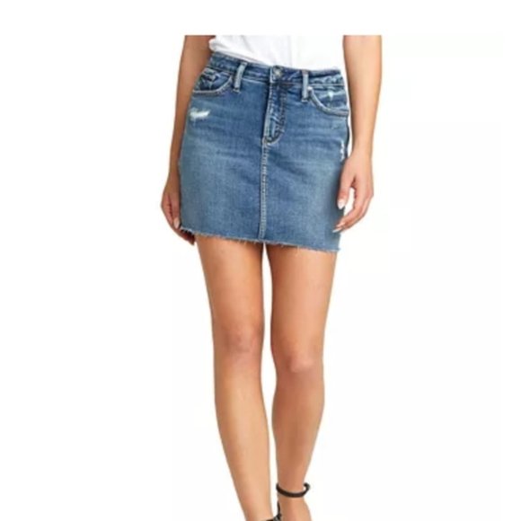 SILVER JEANS Francy Distressed Denim Mid Mini Skirt (W31) - Picture 1 of 13